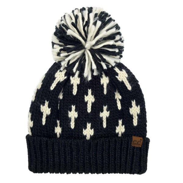C.C HTE0163
All Over Cross Patter Yarn Pom Beanie 
- 100% Acrylic
- One Size