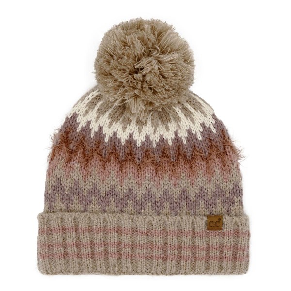 Wholesale c C HTC Multi Color Chevron Pom Beanie Polyester Acrylic Nylon One Fit