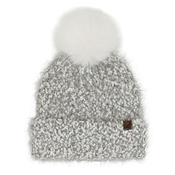 C.C HTC0061
Boucle Beanie With Faux Fur pom

- 46% Polyester / 32% Nylon / 22% Acrylic
- One Size
