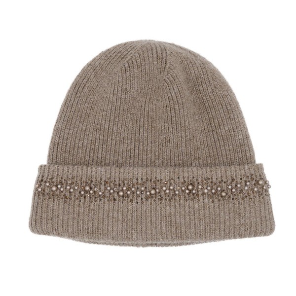 C.C HTC0067
Pear & Rhinestone Embellishments Angora Cuff Beanie 

- 47% Rayon / 31% Polyester / 22% Nylon
- One Size Fits Most