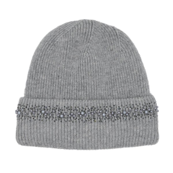 C.C HTC0067
Pear & Rhinestone Embellishments Angora Cuff Beanie 

- 47% Rayon / 31% Polyester / 22% Nylon
- One Size Fits Most