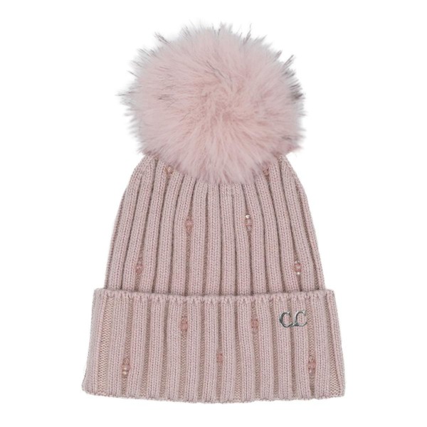 C.C HTC0068
Glass Bead Embellishment Cuff Beanie With Faux Fur Pom.

- 30% Viscose / 10% Angora / 60% Nylon
- One Size
