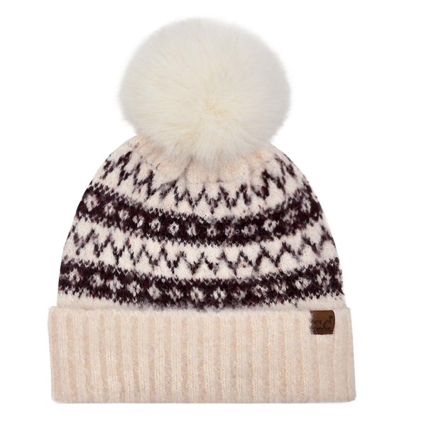 C.C HTC0127
Fair Isle Beanie With Faux Fur Bow Pom

- 60% Polyester /17% Nylon / 10% Wool / 4% Spandex
- One Size Fits Most