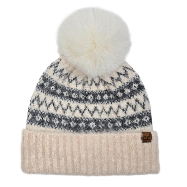 C.C HTC0127
Fair Isle Beanie With Faux Fur Bow Pom

- 60% Polyester /17% Nylon / 10% Wool / 4% Spandex
- One Size Fits Most