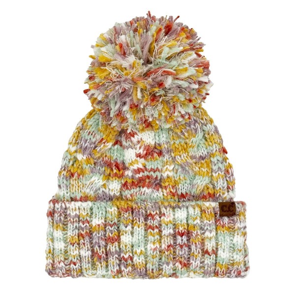 C.C HTE0137
Multi Color Cable Pom Beanie 

- 65% Recycled Polyester / 20% Acrylic / 10% Nylon / 5% Wool 
- One Size Fits Most 