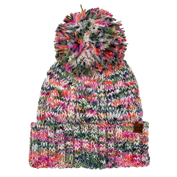 C.C HTE0137
Multi Color Cable Pom Beanie 

- 65% Recycled Polyester / 20% Acrylic / 10% Nylon / 5% Wool 
- One Size Fits Most 
