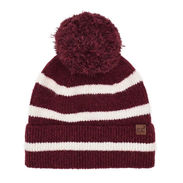 C.C HTE0141
Stripe Yarn Pom Beanie

- 65% Recycled Plastic / 13% Acrylic / 13% Nylon / 6% Wool / 3% Spandex
- One Size Fits Most