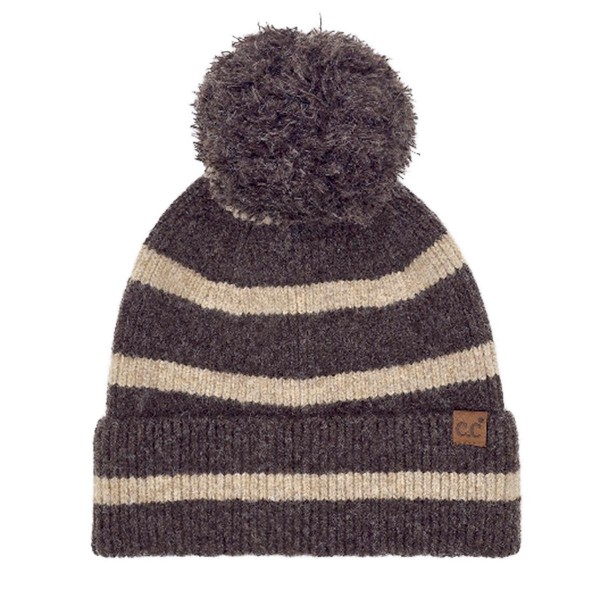 C.C HTE0141
Stripe Yarn Pom Beanie

- 65% Recycled Plastic / 13% Acrylic / 13% Nylon / 6% Wool / 3% Spandex
- One Size Fits Most