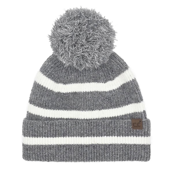 C.C HTE0141
Stripe Yarn Pom Beanie

- 65% Recycled Plastic / 13% Acrylic / 13% Nylon / 6% Wool / 3% Spandex
- One Size Fits Most