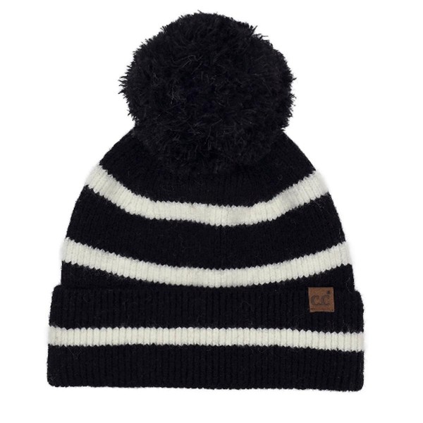 C.C HTE0141
Stripe Yarn Pom Beanie

- 65% Recycled Plastic / 13% Acrylic / 13% Nylon / 6% Wool / 3% Spandex
- One Size Fits Most