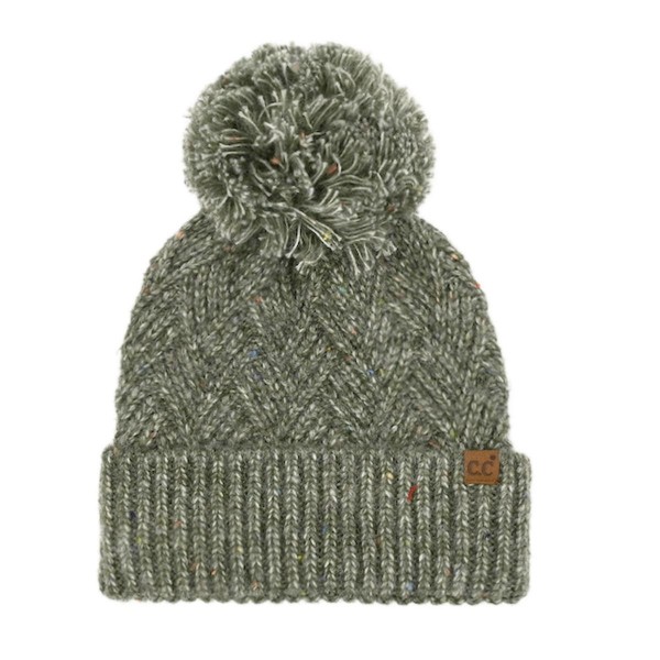 C.C HTE0143
Criss-Cross Pattern Yarn Pom Beanie.

- 66% Recycled Polyester / 24%Acrylic / 5% Nylon / 5% Wool 
- One Size