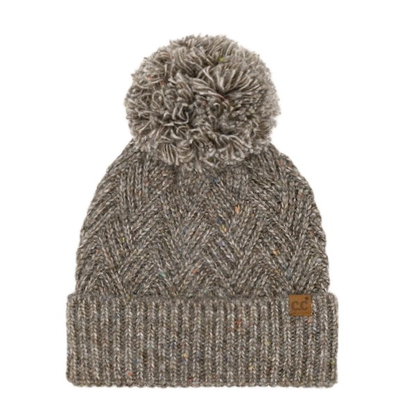 C.C HTE0143
Criss-Cross Pattern Yarn Pom Beanie.

- 66% Recycled Polyester / 24%Acrylic / 5% Nylon / 5% Wool 
- One Size