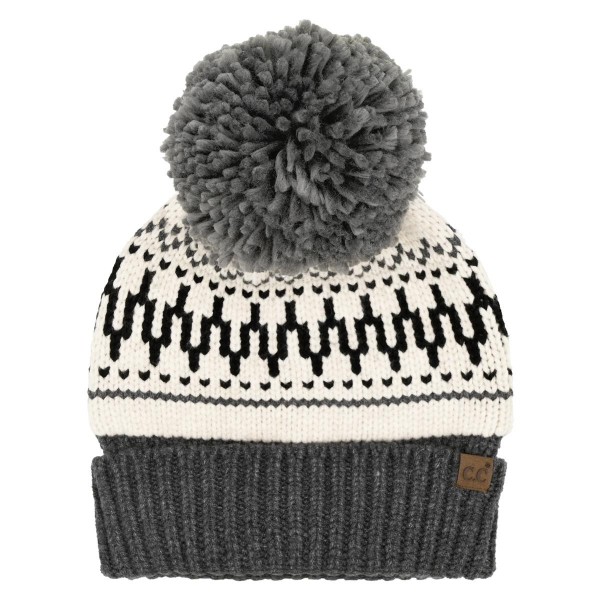 C.C HTE0144
Fair Isle Pattern Yarn Pom Beanie 

- 47% Rayon / 31% Polyester / 22% Nylon
- One Size Fits Most
