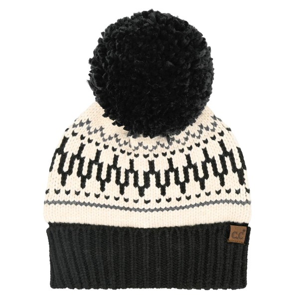 C.C HTE0144
Fair Isle Pattern Yarn Pom Beanie 

- 47% Rayon / 31% Polyester / 22% Nylon
- One Size Fits Most