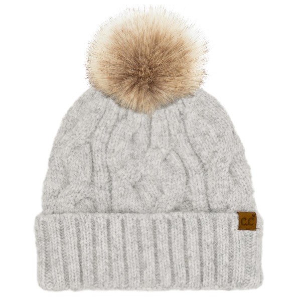 C.C HTE0149POM
Cable Cuff Beanie

- 50% Recycled Polyester / 33% Polyester / 8% Nylon / 6% Wool / 3% Spandex
- Satin Lining Inside 
- One Size Fits Most