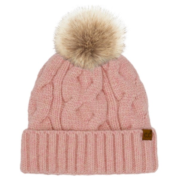 C.C HTE0149POM
Cable Cuff Beanie

- 50% Recycled Polyester / 33% Polyester / 8% Nylon / 6% Wool / 3% Spandex
- Satin Lining Inside 
- One Size Fits Most