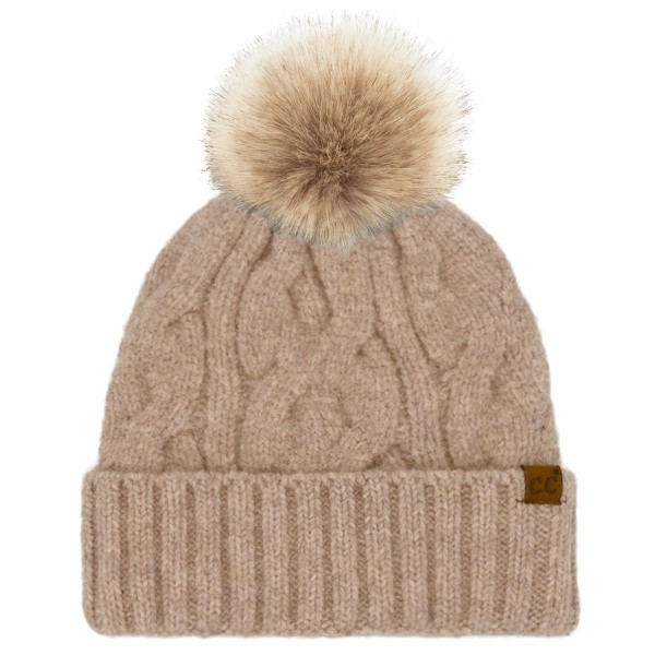 C.C HTE0149POM
Cable Cuff Beanie

- 50% Recycled Polyester / 33% Polyester / 8% Nylon / 6% Wool / 3% Spandex
- Satin Lining Inside 
- One Size Fits Most
