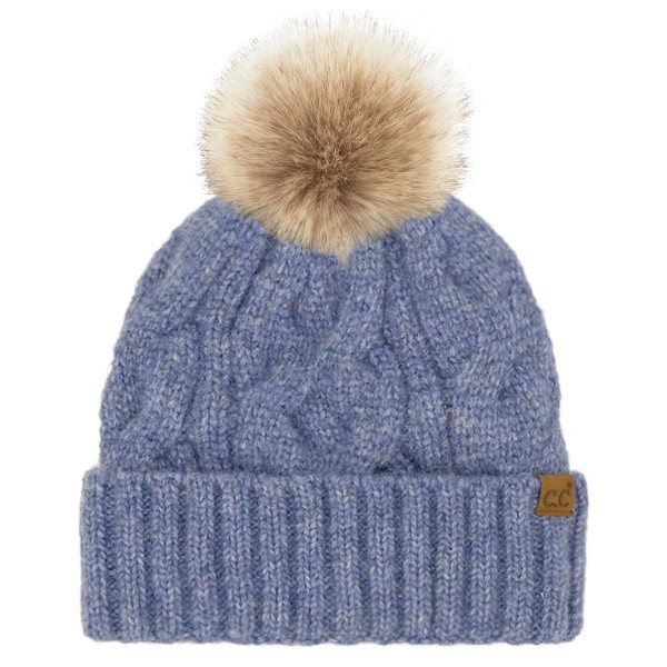 C.C HTE0149POM
Cable Cuff Beanie

- 50% Recycled Polyester / 33% Polyester / 8% Nylon / 6% Wool / 3% Spandex
- Satin Lining Inside 
- One Size Fits Most