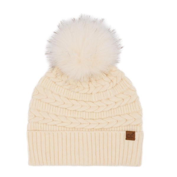 C.C HTE0158
Braided Pattern Faux Fur Pom Beanie

- 47% Rayon / 31% Polyester / 22% Nylon
- One Size Fits Most