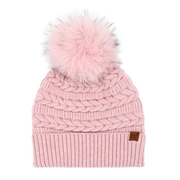 C.C HTE0158
Braided Pattern Faux Fur Pom Beanie

- 47% Rayon / 31% Polyester / 22% Nylon
- One Size Fits Most