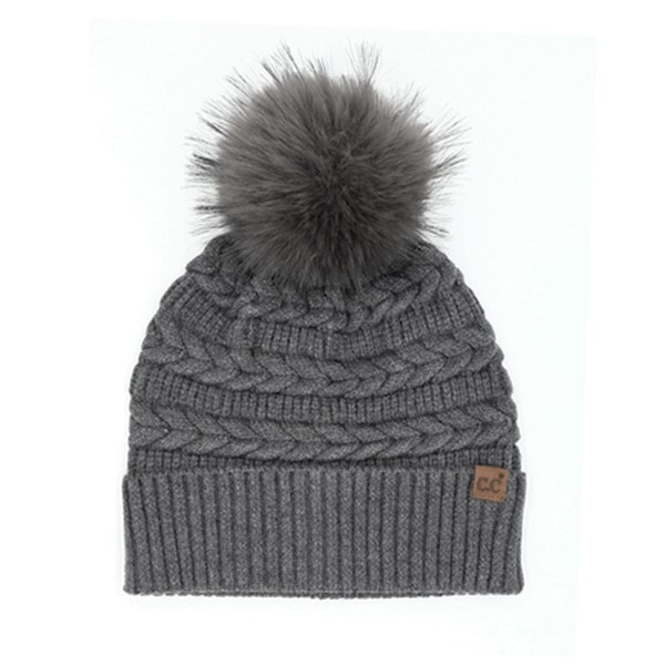 C.C HTE0158
Braided Pattern Faux Fur Pom Beanie

- 47% Rayon / 31% Polyester / 22% Nylon
- One Size Fits Most