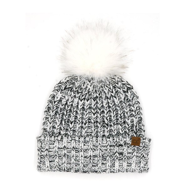 C.C HTE0159
Two-Tone Heather Beanie With Faux Fur Pom 

- 100% Acrylic 
- One Size Fits Most 