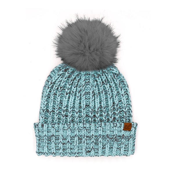 C.C HTE0159
Two-Tone Heather Beanie With Faux Fur Pom 

- 100% Acrylic 
- One Size Fits Most 