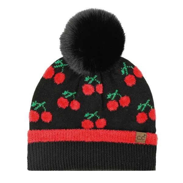 C.C HTE0161 
Cherry Pom Beanie.

- 47% Rayon, 31% Polyester, 22% Nylon  
- One Size
