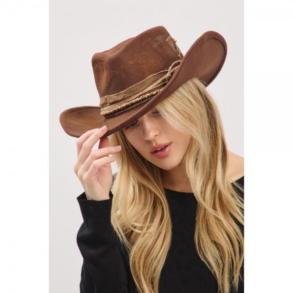 Wholesale rustic Cowgirl Fedora Hat Distressed Fabric Band Versatile Shapeable O