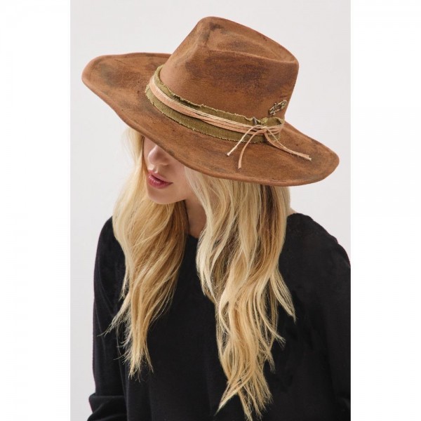 Rustic Cowgirl & Fedora Hat With Distressed Fabric Band

- Versatile & Shapeable 
- One Size 
- 100% Polyester 