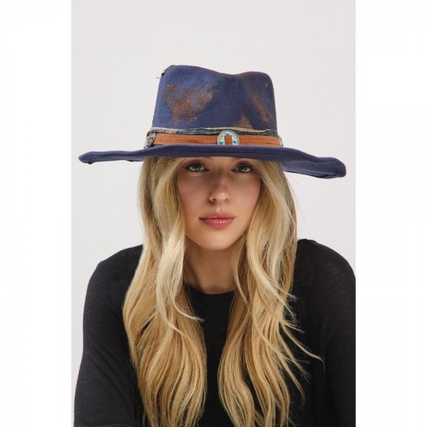 Wholesale rustic Cowgirl Fedora Hat Distressed Fabric Suede Band Versatile Shape