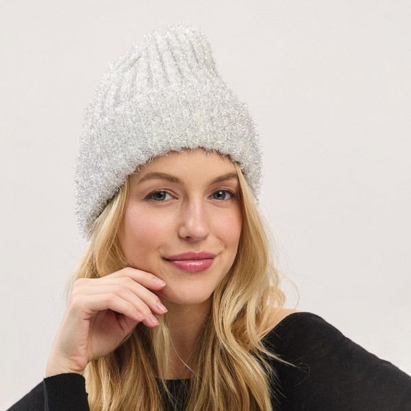 Wholesale knit Tinsel Cuff Beanie Acrylic Polyester Spandex One Fits Most