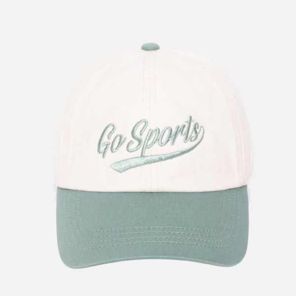 "Go Sports" Embroidered Baseball Cap

- One Size Fits Most
- Slide Buckle Adjustment
- 100% Cotton