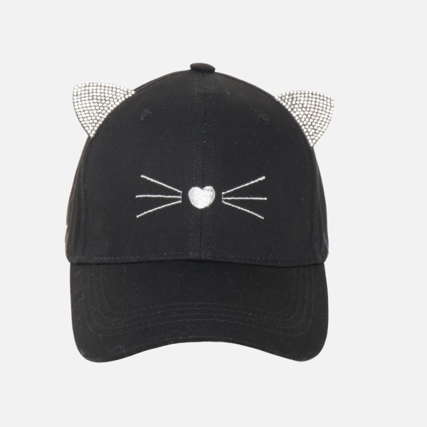 Cat Baseball Cap With Rhinestone Cat Ear Details 

- One Size Fits Most
- Snap Back Closure
- 100% Cotton