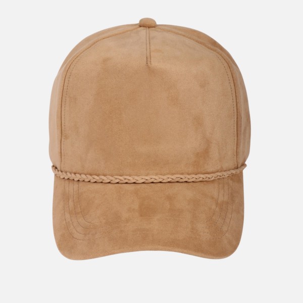 Suede Baseball Hat With Braided Hat Band 

- One Size Fits Most
- Snap Back Closure
- 100% Polyester