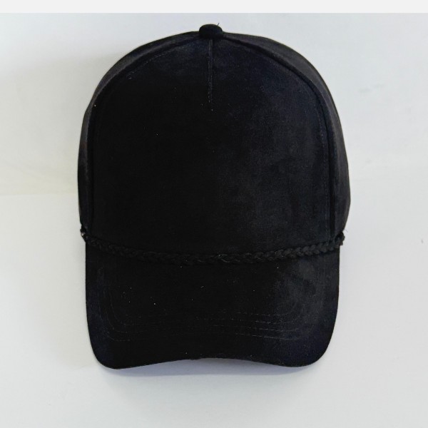 Suede Baseball Hat With Braided Hat Band 

- One Size Fits Most
- Snap Back Closure
- 100% Polyester