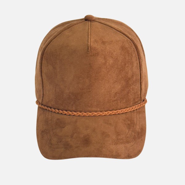 Suede Baseball Hat With Braided Hat Band 

- One Size Fits Most
- Snap Back Closure
- 100% Polyester
