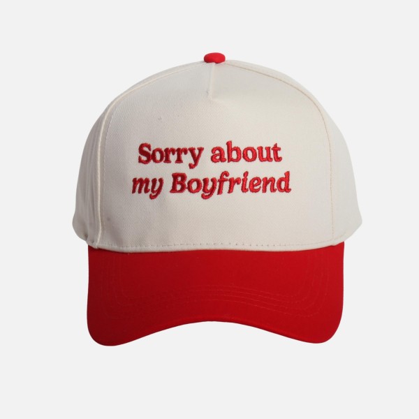 "Sorry about my Boyfriend" Embroidered Two Tone Baseball Cap

- One Size Fits Most
- Snap Back Closure
- 100% Cotton