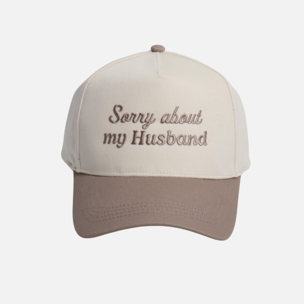'Sorry about my Husband' Embroidered Two Tone Baseball Cap

- One Size Fits Most
- Snap Back Closure
- 100% Cotton