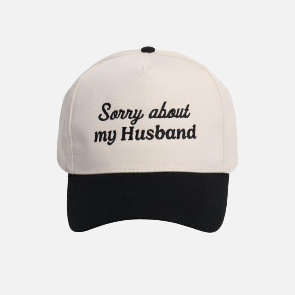 'Sorry about my Husband' Embroidered Two Tone Baseball Cap

- One Size Fits Most
- Snap Back Closure
- 100% Cotton