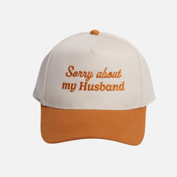 'Sorry about my Husband' Embroidered Two Tone Baseball Cap

- One Size Fits Most
- Snap Back Closure
- 100% Cotton