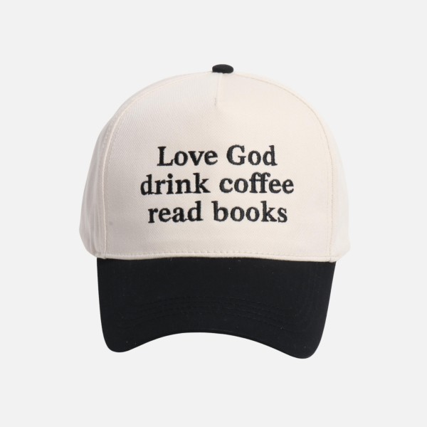 "Love God drink coffee read books" Embroidered Two Tone Baseball Cap

- One Size Fits Most
- Snap Back Closure
- 100% Cotton