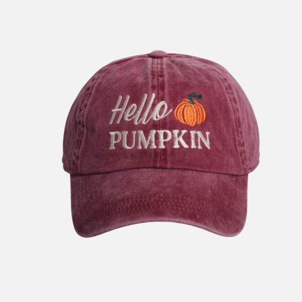 "Hello PUMPKIN" Embroidered Baseball Cap

- One Size Fits Most
- Slide Buckle Adjustment
- 100% Cotton