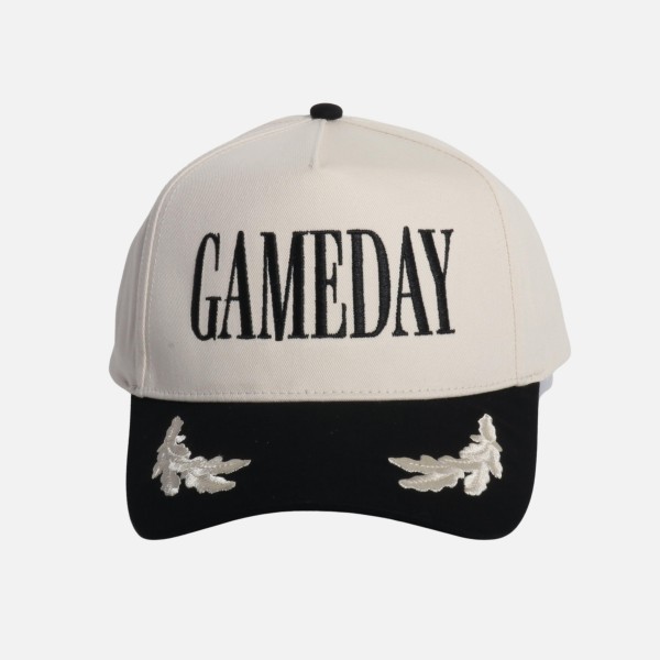 "GAMEDAY" Embroidered Two Tone Baseball Cap With Leaves Detail On Bill 

- One Size Fits Most
- Snap Back Closure
- 100% Cotton