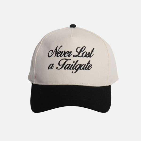 "Never Lost A Tailgate" Embroidered Two Tone Baseball Cap

- One Size Fits Most
- Snap Back Closure
- 100% Cotton