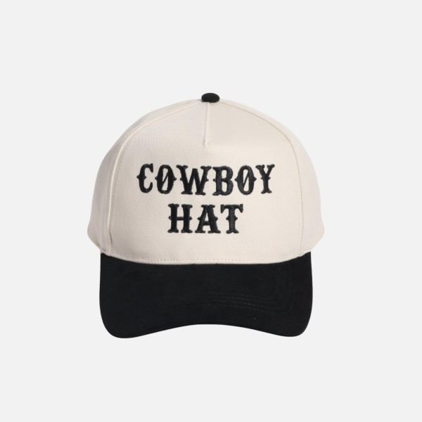 "COWBOY HAT" Embroidered Two Tone Faux Suede Bill Baseball Cap 

- One Size Fits Most 
- Snap Back Closure 
- 100% Cotton