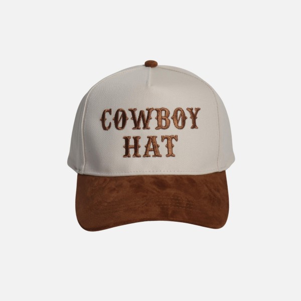 "COWBOY HAT" Embroidered Two Tone Faux Suede Bill Baseball Cap 

- One Size Fits Most 
- Snap Back Closure 
- 100% Cotton