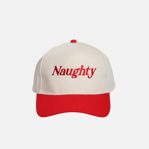 "Naughty" Embroidered Two Tone Baseball Cap

- One Size Fits Most
- Snap Back Closure
- 100% Cotton