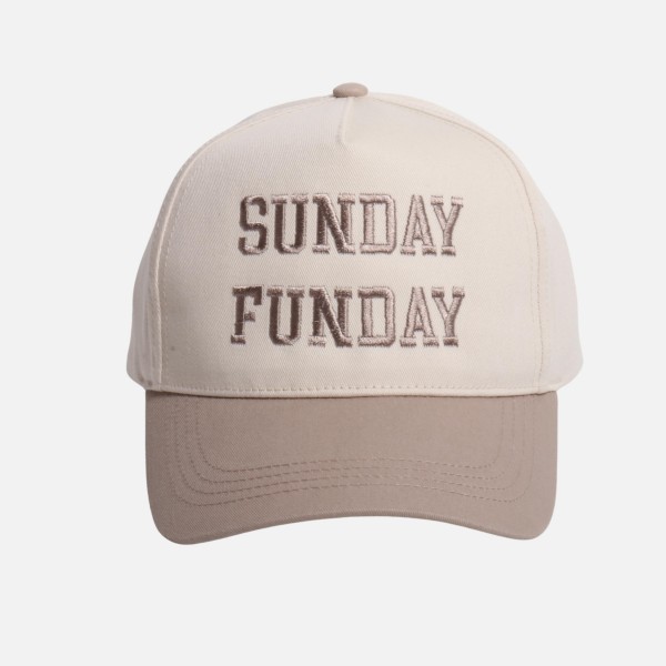 "SUNDAY FUNDAY" Two Tone Baseball Cap

- One Size Fits Most
- Snap Back Closure
- 100% Cotton