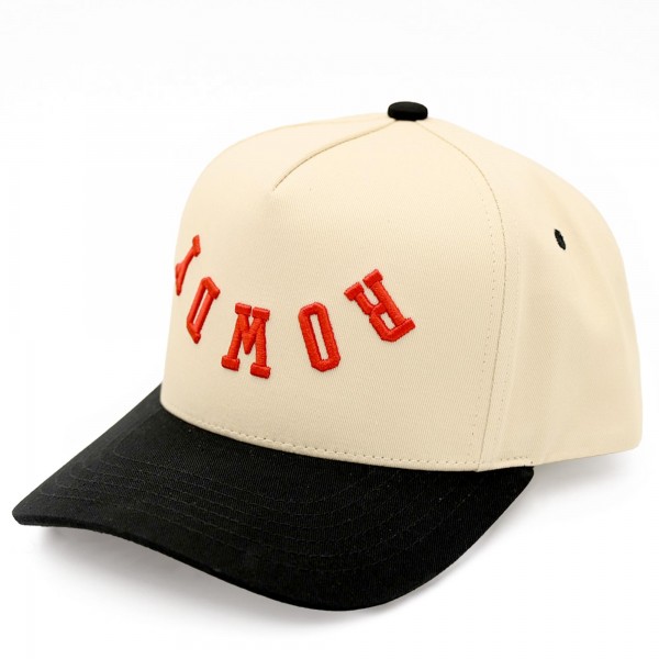 C.C TCM0062
Upside Down "ROWDY" Embroidered Two Tone Baseball Cap 

- One Size Fits Most 
- Snap Back Closure 
- 100% Cotton 